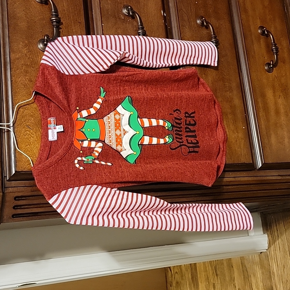 Cute! Never worn! Kids elf shirt, medium